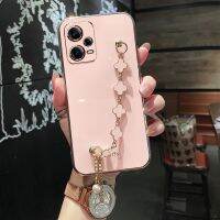 Maitus เคสสำหรับ Xiaomi Redmi Note 12 /Note 12 Pro/note 12S /Note 12 Pro + Plus 5G 4G พร้อมสร้อยข้อมือโคลเวอร์สี่แฉกกรอบ6D เคลือบเงากรอบสี่เหลี่ยมป้องกันซิลิโคนเคสมือถือแวววาวฝาหลัง