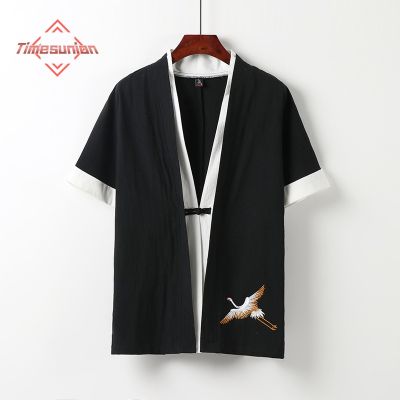 เสื้อคาร์ดิแกน Kepun Plus ชุดกิโมโนผ้าลินิน Kren Sulaman Kapas Harajuku A Jepun Plus Saiz Lelaki Samurai Kostum Yukata Asia