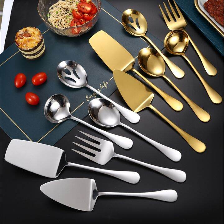 gold-stainless-steel-western-serving-tableware-fork-spoon-shovel-set-portable-cutlery-dinnerware-for-steak-kitchen-utensils