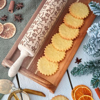 Wooden Rolling Pin Christmas Element Embossed Rolling Pin Delicate Professional Dough Roller for Kitchen TH