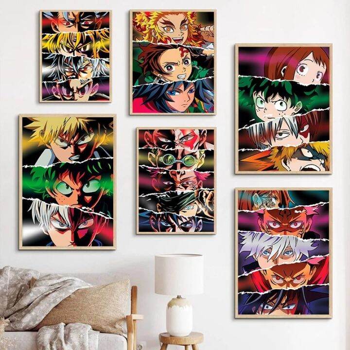 my-hero-academy-demon-slayer-eye-อะนิเมะตัวละครโปสเตอร์-hunter-x-hunter-eyes-jujutsu-kaisen-ภาพวาดผ้าใบ-boy-room-home-decor