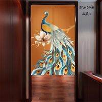 Fashion 2023 Door Curtain Feng Shui Peacock Series Heavy Cotton Linen Multi-Size Length Short Compartment Kitchen Bedroom Hanging Living Room Entrance Study Bathro