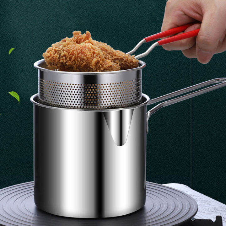 1200ML Deep Frying Pot 304 Stainless Steel Kitchen Fryer With Strainer
