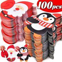 【LZ】◘  Christmas Lollipop Paper Cards Cartoon Santa Claus Penguin Snowman Kids Candy Gifts Package Wrapping New Year Party Decoration