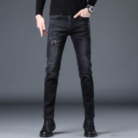 Fendi กางเกงยีนส์สำหรับผู้ชาย,กางเกงยีนส์แฟชั่นใหม่สไตล์ยุโรปยืดรัดรูปสีดำลำลองทรงสกินนี่