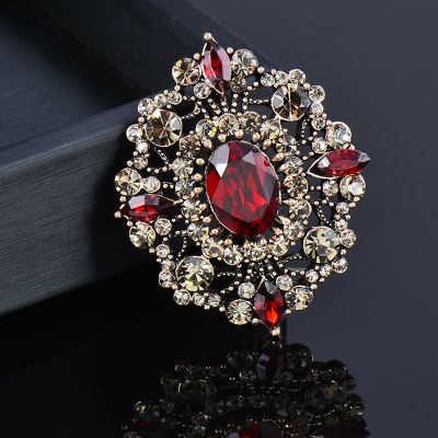 SINLEERY Gothic Style Red Black Blue Oval Big Stone Brooches For Women AAA Cubic Zircon Pins Jewelry Accessories ZD1 SSG