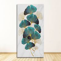 Picture Living Room Entrance Decoration Green Golden Plant Leaf Abstract Nordic Canvas Print Wall Art Painting Modern