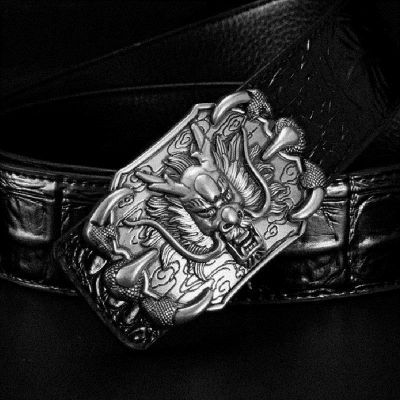 Button leading male crocodile grain belt leather smooth copper tiger leather belts personality of young students belt