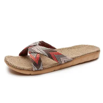 2023 Summer Chinese Style Bamboo Rattan Straw Mats Linen Slippers for Men  and Women Indoor Slip-Proof Sandals Home Shoes