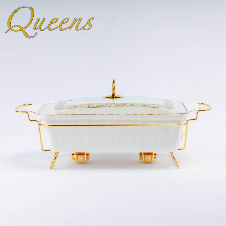 Queensware Cookware Queens 4.5L Premium Porcelain Chafing Dish with Metal Rack / Food ...
