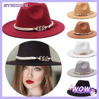 SYBOOKS นุ่ม ฤดูหนาวฤดูใบไม้ร่วง สุภาพบุรุษ หมวกปีกกว้าง ผ้าสักหลาดสักหลาด Trilby หมวกFedora หมวกแจ๊ส