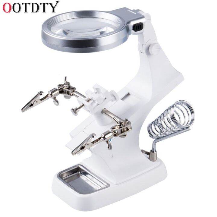 Led Clamp Soldering Iron Stand Helping Hands Magnifying Glass Magnifier