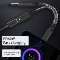 +【； 2 In 1 Aux Smartphones PD 60W Fast Charging Audio Adapter 3.5Mm Headphone Jack Portable Plug And Play USB Type C Converter Cable