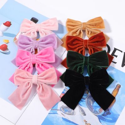 2 ชิ้น 4.3 กำมะหยี่ผม Bows สำหรับสาวคลิปผม Baby Boutique Hairpin Handmade Barrettes Headwear เด็กอุปกรณ์เสริมผม