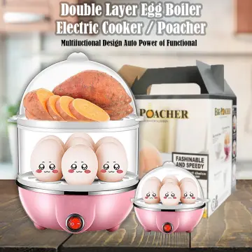 Mini Kitchen Egg Poacher 2-Layer Auto Power Off Electric Egg Steamer (White)