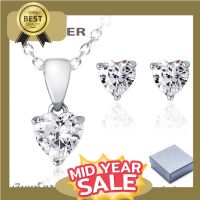 ๋JWG3 Beauty Jewelry 925 Silver Jewelry ชุดเซ็ตสร้อยพร้อมจี้และต่างหูเงินแท้ประดับเพชร CZ หัวใจ รุ่น SS2260-RR เคลือบทองคำขาว สร้อยคอ