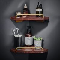 ◘◈ Impeu Wooden Corner Corner Shelf with bar Wall Mount Solid OAK Wood Shelves for Hotel Bathroom Living Room Bookshelves