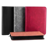 Faux Leather A5 Padfolio with Calculator Zipper Binder Notebook Briefcase File Executive Folder Spiral Travel Note Book