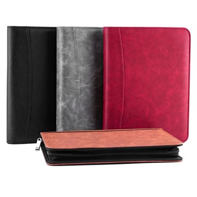 39XC Faux Leather A5 Padfolio with Calculator Zipper Binder Notebook Briefcase File Executive Folder Spiral Travel Note Book