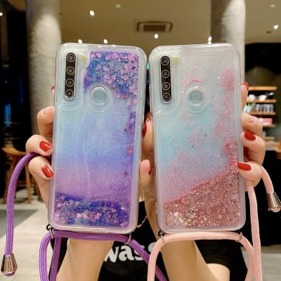 （cold noodles）เลื่อมดูดเชือกแขวนกรณี Crossbody สำหรับ Xiaomi R Edmi หมายเหตุ4 5 6 7 8 9 10 Pro 5A 8ครั้งแบบไดนามิกของเหลว G Litter ฝาครอบที่ชัดเจน