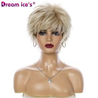 Short Straight Synthetic Wig with Bangs Pixie Cut Ombre Light Blonde Wigs for Women Cosplay Wigs Heat Resistant Dream ices Wig  Hair Extensions Pads