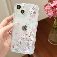 Cute Cartoon Sanrio Hello Kitty Transparent Quicksand Phone Case for IPhone 14 13 12 11 Pro Max 14 Pro Anti-fall Back Cover Gift