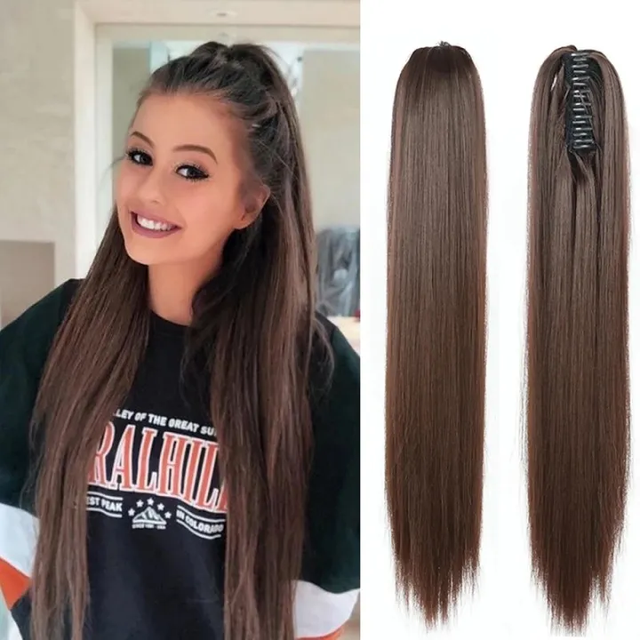 10/18/22Inch Fashion Long Straight Hair Ponytail Curved Straight Claw Clip  Soft Drawstring Ponytail Ladies Wig | Lazada PH