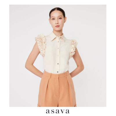 [asava ss23] Azalea Sleeveless Shirt เสื้อเชิ้ตผู้หญิง แขนกุด แต่งระบายต้นแขน แต่งกระดุมหน้า