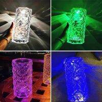 LED Crystal Table Lamp Rose Light Projector 3/16 Colors Touch Adjustable Romantic Diamond Atmosphere Light USB Touch Night Light