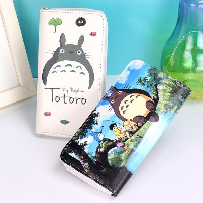 Totoro เด็กซิปกระเป๋าสตางค์หนัง Pu การ์ตูนสาวนักเรียนกระเป๋าโทรศัพท์มือถือกระเป๋าสตางค์กระเป๋าเงินเหรียญ