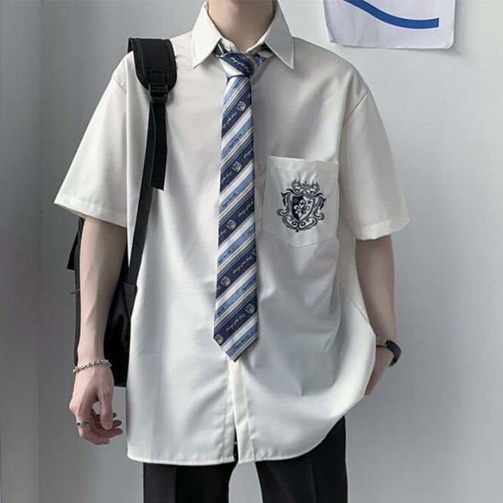อัศวินเครื่องแบบผู้ชายแขนสั้นญี่ปุ่นเสื้อเชิ้ตสีขาวฤดูร้อนของแท้วิทยาลัย-jk-เสื้อสตรีจบการศึกษาฤดูกาลชั้นชุดเสื้อเชิ้ต