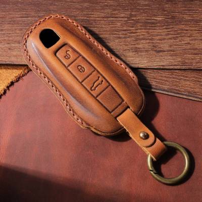 Crazy Horse Leather Car Key Case Cover Keyring for For Porsche Panamera Cayenne 971 911 9YA Macan Boxster 3 Buttons Shell