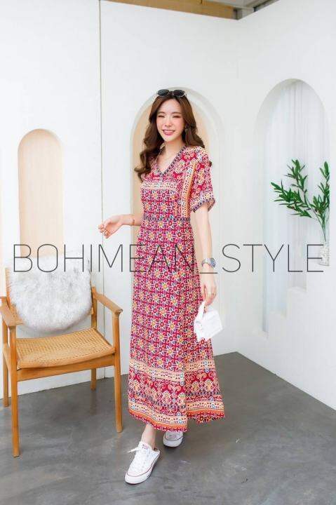 maxi-dress-ชุดเดรสยาว-เดรสโบฮีเมียน-เดรสแฟชั่น-ชุดผู้หญิง-bohemian-ชุดไปเที่ยว