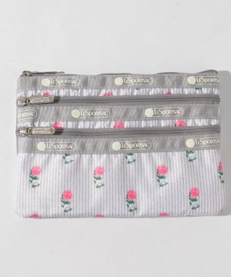Li Shi Bao 7158กระเป๋าคลัทช์ซิปสามชั้นกระเป๋าเครื่องสำอางรุ่นที่จำกัดดอกไม้สีชมพู