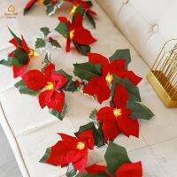 [Precious] 10Leds Christmas Woven Fabric Leaf Flower String Lamps/ Xmas Flower Rattan Lights/ Home Party Wedding Lawn Yard Wire Copper DIY Lighting