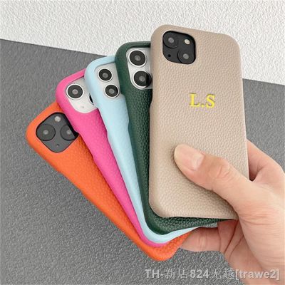 【LZ】✹™♚  Luxury Personalised Initials Custom Leather Hard Case For iPhone 14 Pro Max 13 Pro 12 11 X XS XR 7 8 Plus SE 3 Shockproof Cover
