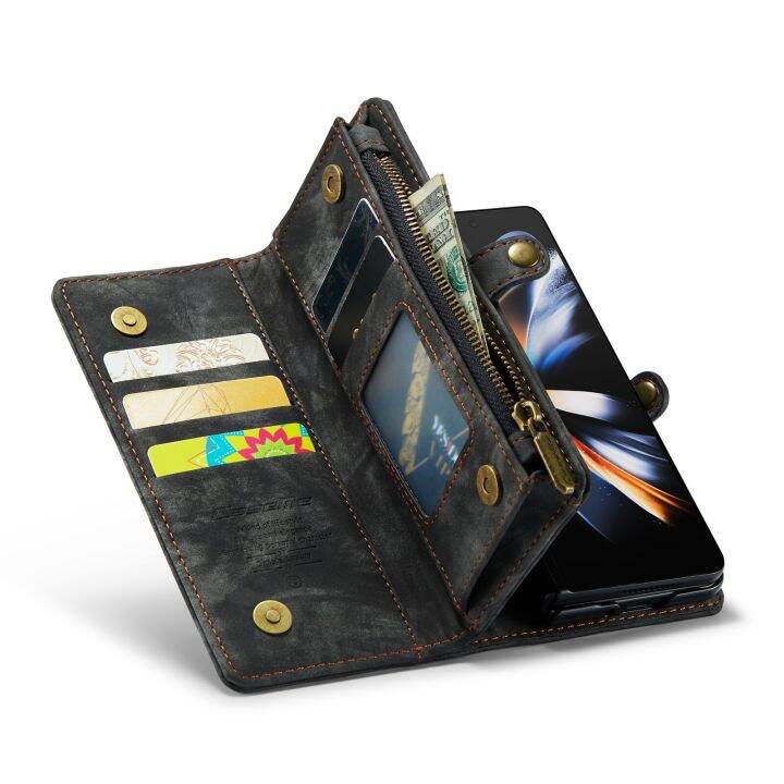 hoce-zfold4-fold5-galaxy-z-z-แบบอเนกประสงค์มีซิปทนทานเคสโทรศัพท์หนังมีกระเป๋าเงิน-pu-สำหรับ-samsung-galaxy-z-z-fold-5-5g-ซิปปกคลุมย้อนยุคพับได้พร้อมสายรัดข้อมือ