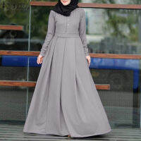 (จัดส่งฟรี)[ลดล้างสต็อก ใช้เงินน้อย] Fancystyle ZANZEA Muslimah ผู้หญิงมุสลิมเต็มแขน Abaya Maxi Dress วินเทจคอกลมพรรคชุด A-Line