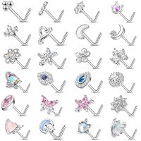 AOEDEJ 20G 1PC Copper Nostril Stud Jewelry for Women Crystal Flower Eye Nose Studs Opal Heart Moon Nose Piercings Body Jewelry Body jewellery