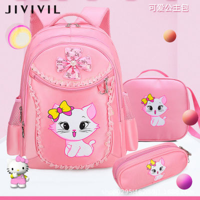 JIVIVILกระเป๋านักเรียนเด็ก  สีชมพู กระเป๋านักเรียนสําหรับนักเรียน  เจ้าหญิงน่ารัก  กระเป๋าเป้  ลดน้ําหนัก