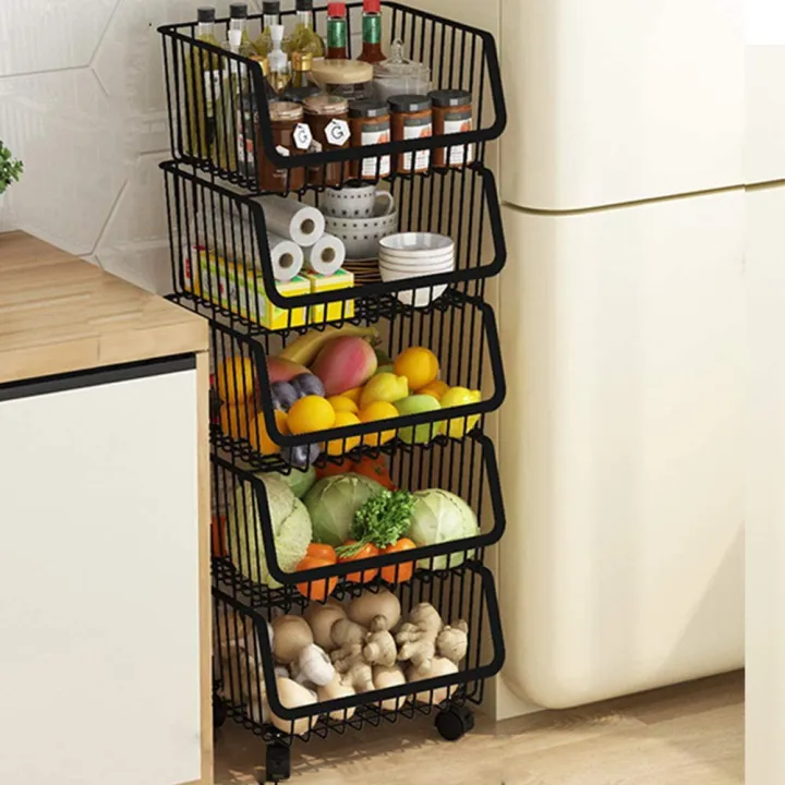 5 Layer Tier Movable Iron Storage Shelf Drying Mesh Basket Metal Rack ...