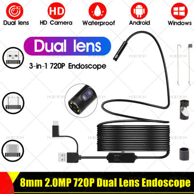 8mm 2.0MP 720P Dual HD Endoscope Camera Waterproof Mirco USB Type-C Video Inspection Borescope Snake Cable Tube Endoscopy