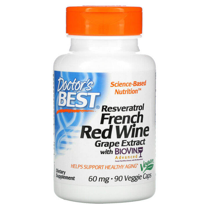 Doctor's Best, Resveratrol French Red Wine Grape Extract, 60 mg, 90