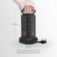 TESSAN Multi Plug Surge Protector Vertical Power Strip Tower with 10 UK Outlets and 4 USB Slots 2M Extension Cable Electrical Adapter for Office Home