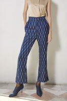 ESPADA กางเกงลายโมโนแกรม ผู้หญิง สีน้ำเงิน | Monogram Print Boot Cut Trousers | 04542