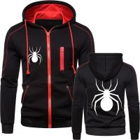 Autumn and Winter Mens Warm Jacket Spider Hoodie Casual Fashion Hooded Coat Mens Clothing Long Sleeve Coat