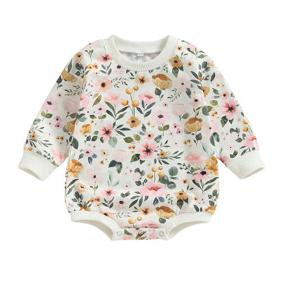 เสื้อผ้าบอดี้สูทพิมพ์ลายดอกไม้เสื้อยืดคอกลมสำหรับใส่สบายๆทุกวันชุดชั้นนอกเด็กผู้หญิงทารกแขนยาว