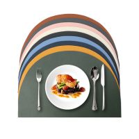 ❁▲▲ [Ready Stock] Nordic Semicircle Thickened Leather Placemat Waterproof Oilproof Table Mat PU Easy-To-Clean Heat Insulation Western