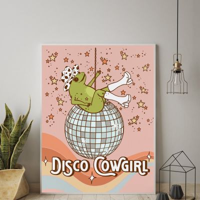 Retro Disco Frog Print Wall Art Canvas Painting Trendy Funny Aesthetic Poster Ball Dancing Frogs Pictures Bar Club Home Decor Wall Décor