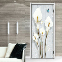 3D Calla Lily สติกเกอร์ติดประตูด้วยตนเองรูปลอกตกแต่งฝาผนังกันน้ำอุปกรณ์เสริมในบ้าน